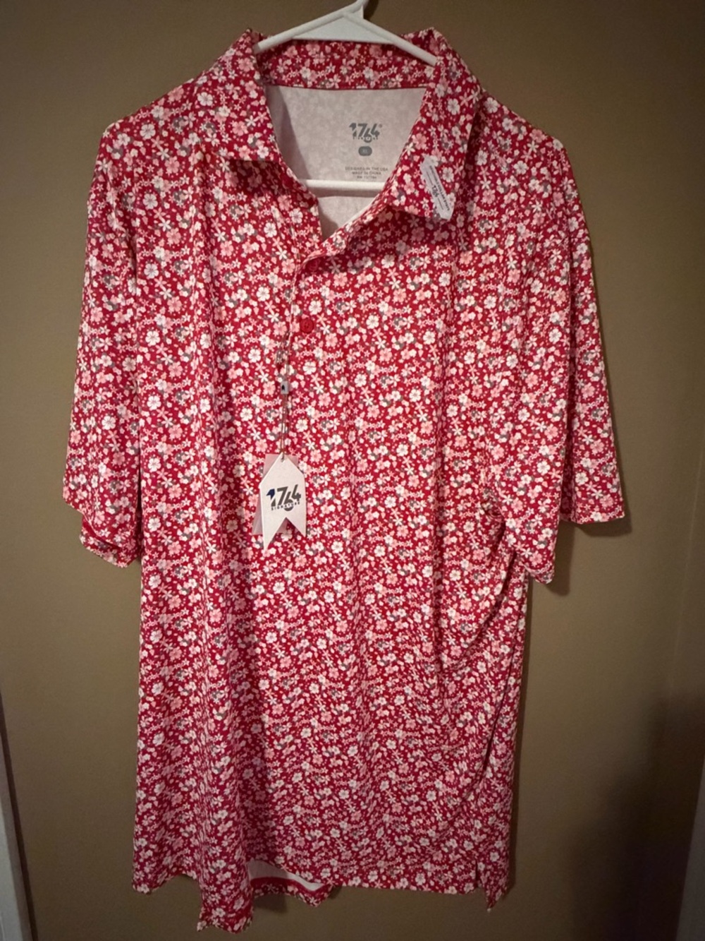 Men's Red Floral Polo Shirt with All-Over Print